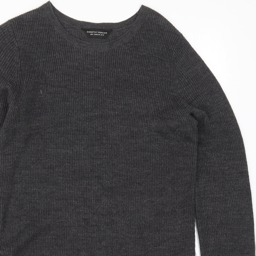 Dorothy Perkins Womens Grey Round Neck  Acrylic Pullover Jumper Size 10