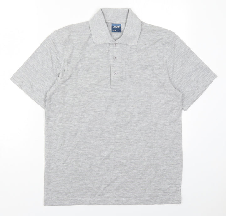 Uneek Mens Grey Polyester Polo Size S Collared Pullover