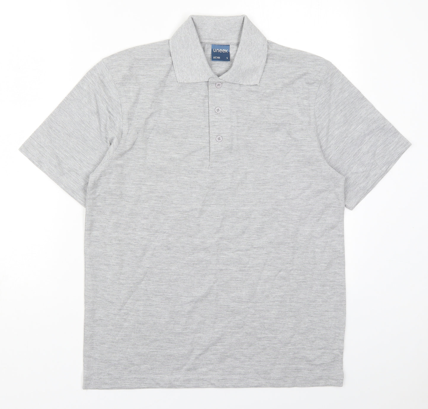 Uneek Mens Grey  Polyester  Polo Size S Collared Pullover