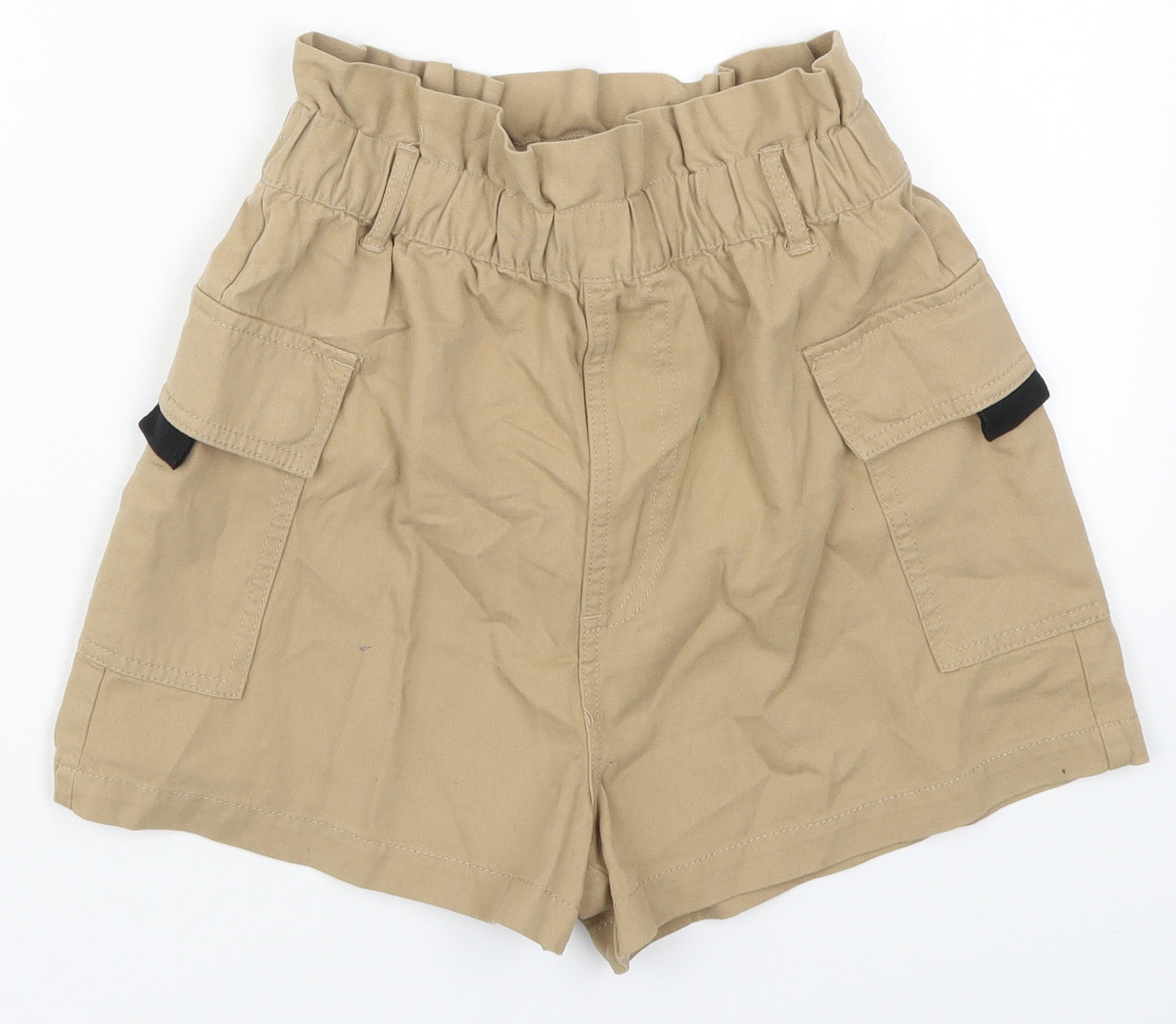 H&M Womens Beige  Cotton Paperbag Shorts Size 6  Regular