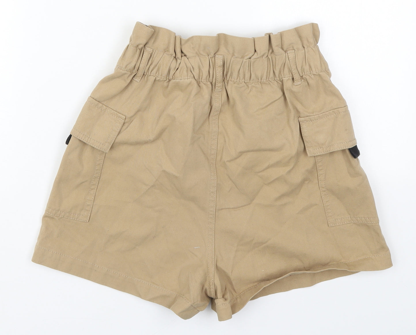 H&M Womens Beige  Cotton Paperbag Shorts Size 6  Regular