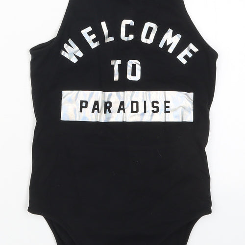 Topshop Womens Black  Cotton Bodysuit One-Piece Size 6  Button - Welcome to Paradise