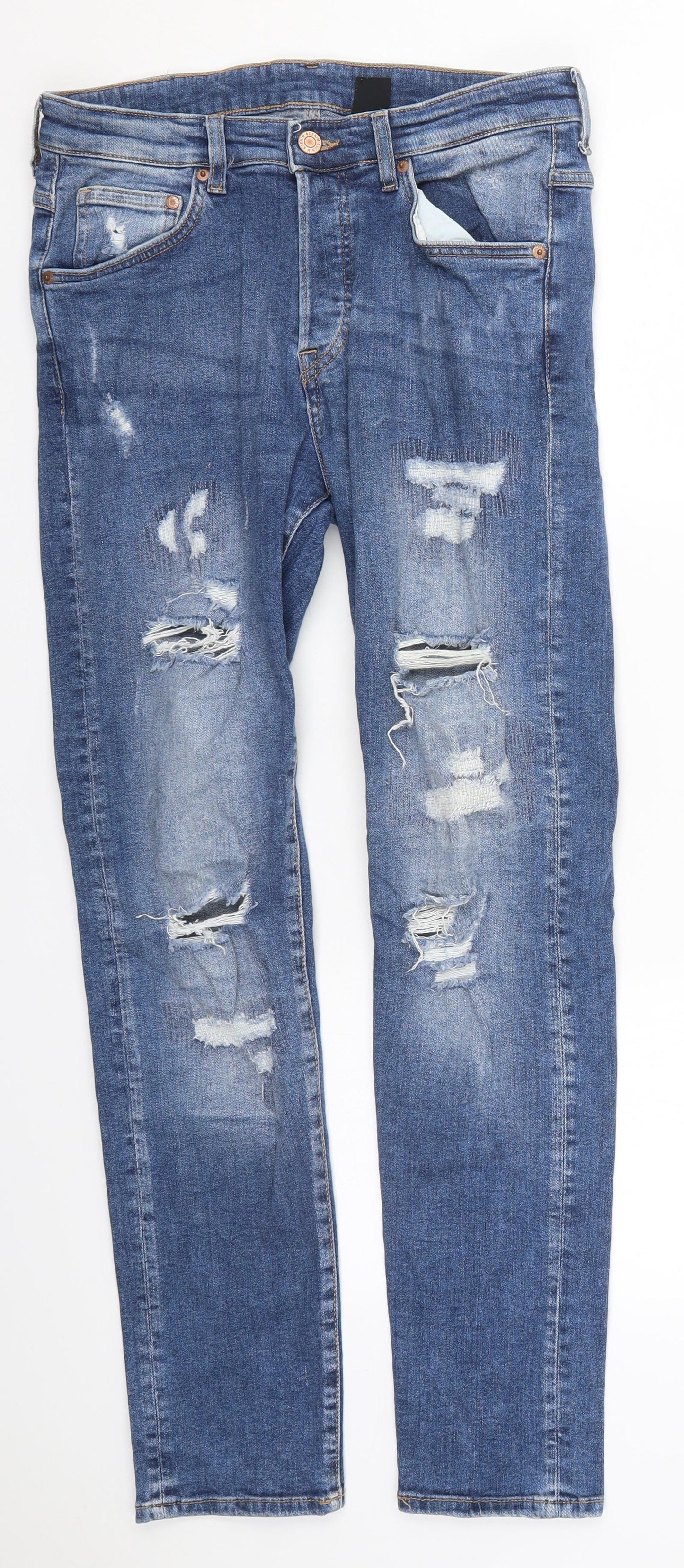 H&M Mens Blue  Cotton Skinny Jeans Size 33 L30 in Regular Button