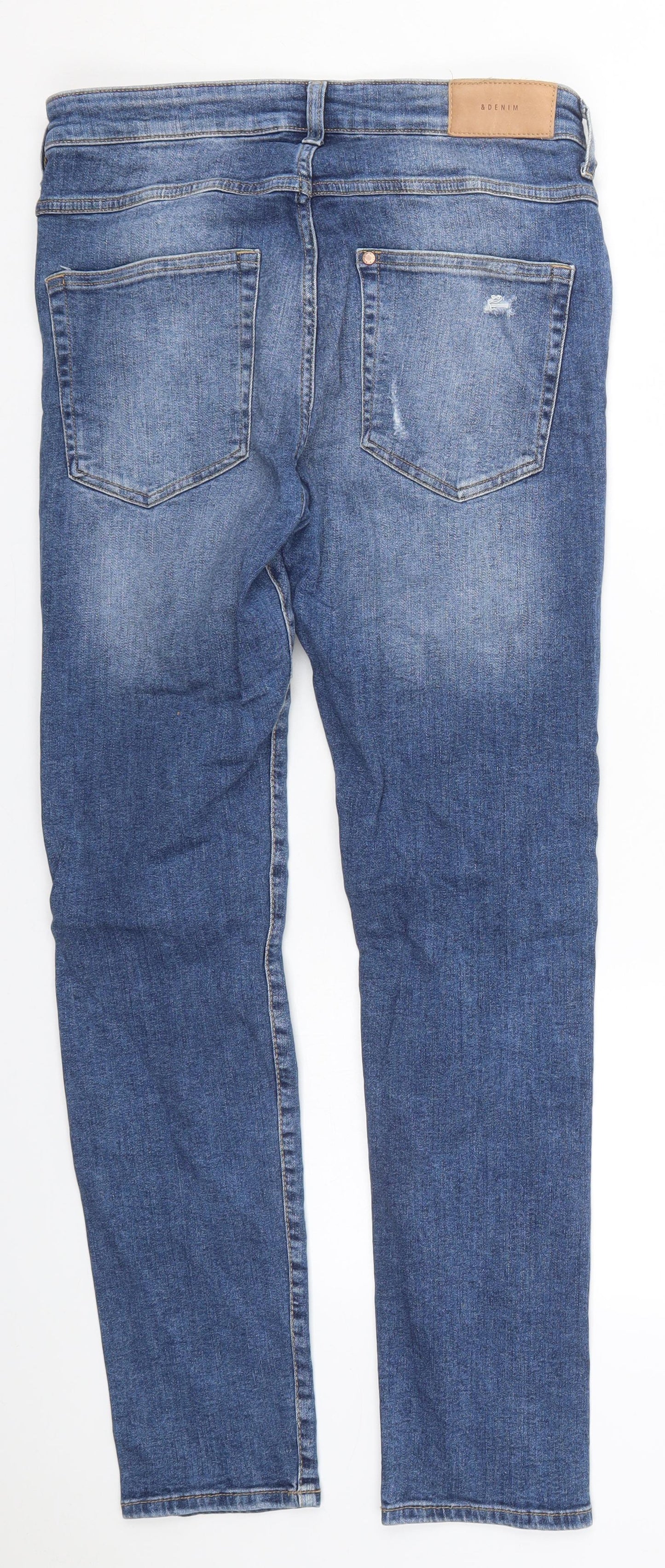 H&M Mens Blue  Cotton Skinny Jeans Size 33 L30 in Regular Button