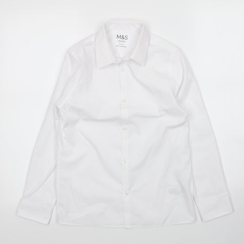M&S Girls White  Cotton Basic Button-Up Size 10-11 Years Collared Button