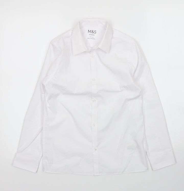 M&S Girls White Cotton Basic Button-Up Size 10-11 Years Collared Button