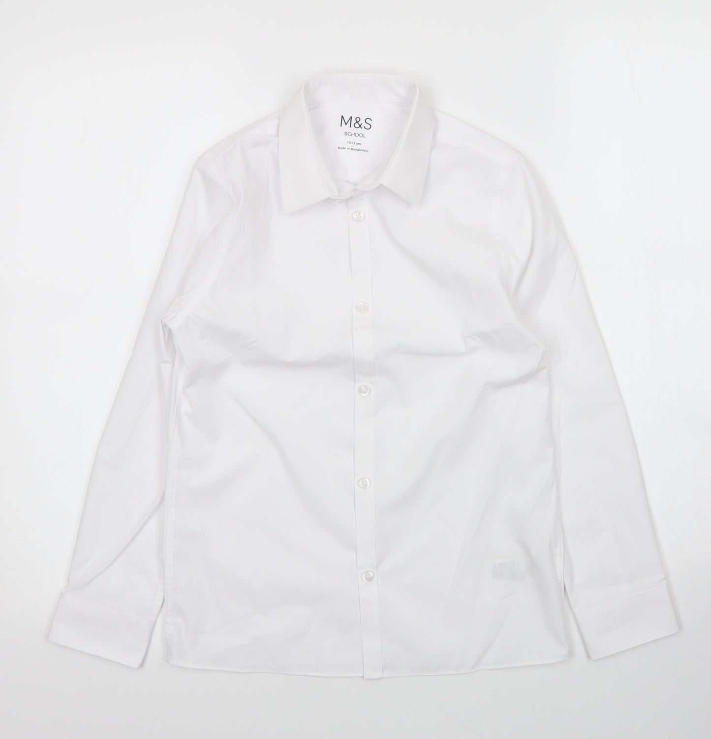 M&S Girls White  Cotton Basic Button-Up Size 10-11 Years Collared Button