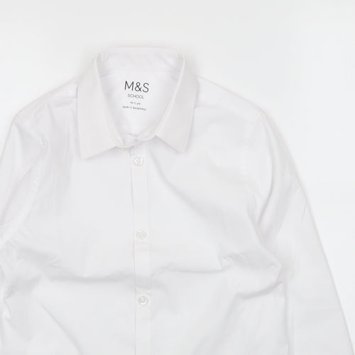 M&S Girls White  Cotton Basic Button-Up Size 10-11 Years Collared Button