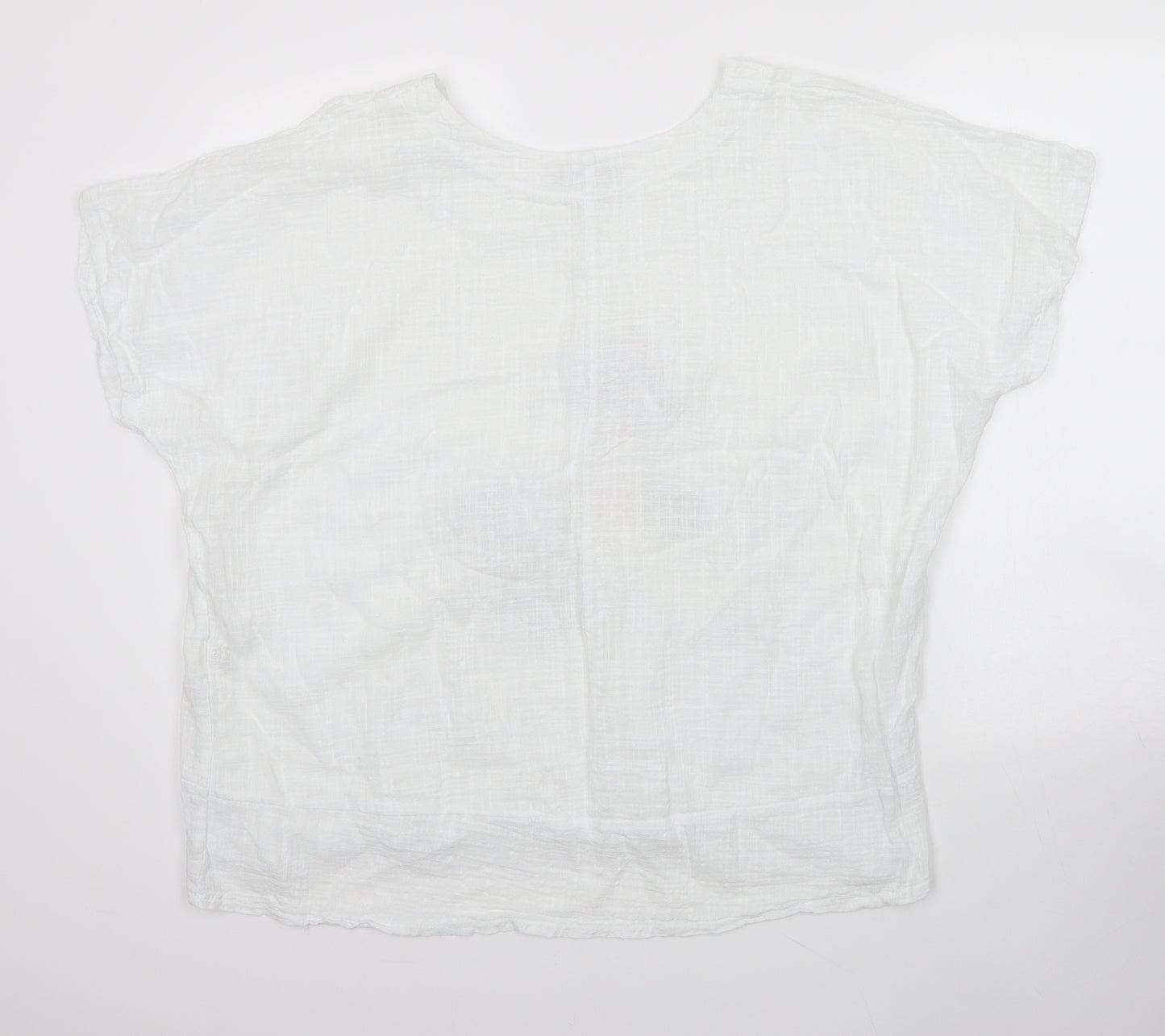 New Collection Womens White Floral Cotton Basic Blouse Size M Round Neck