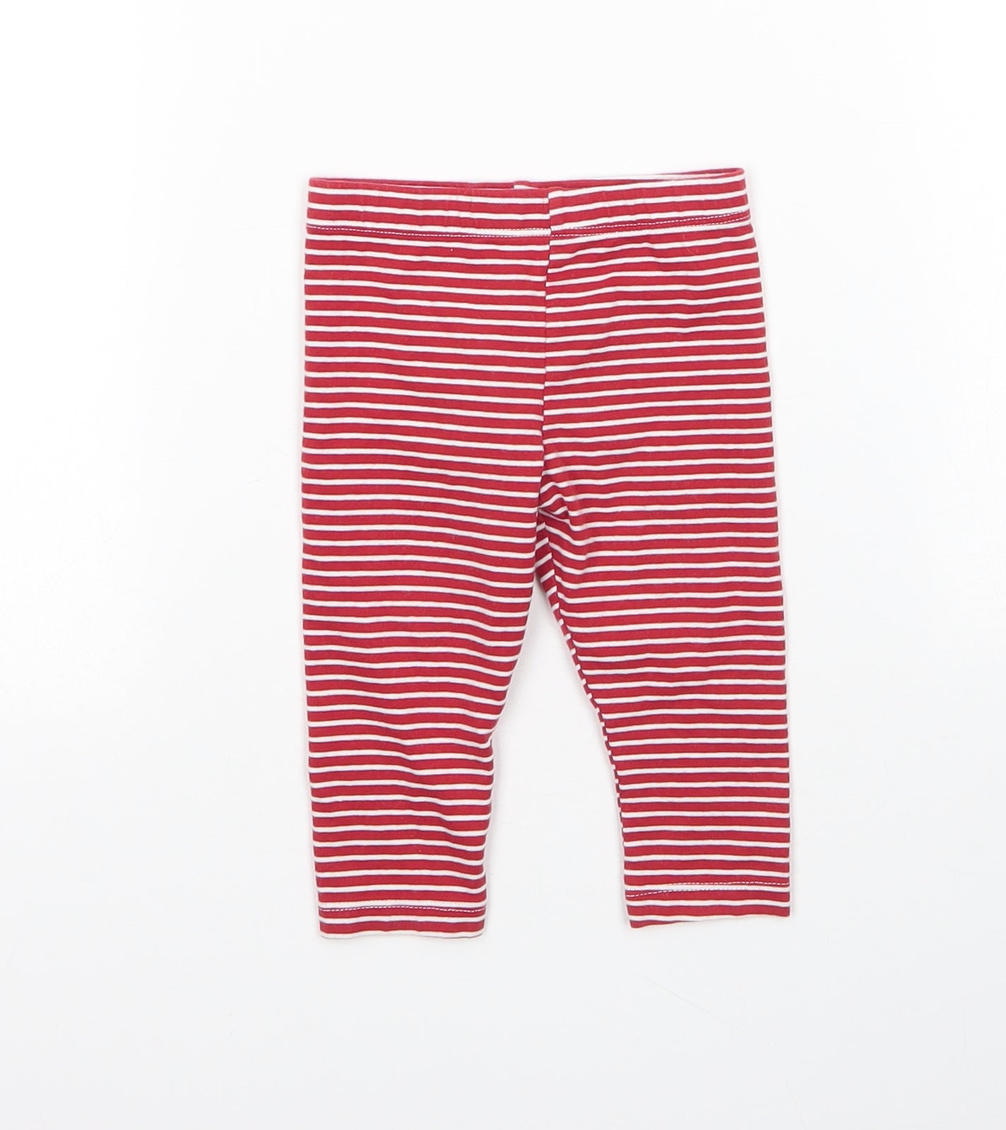 M&S Baby Red Striped Cotton Capri Leggings Size 6-9 Months