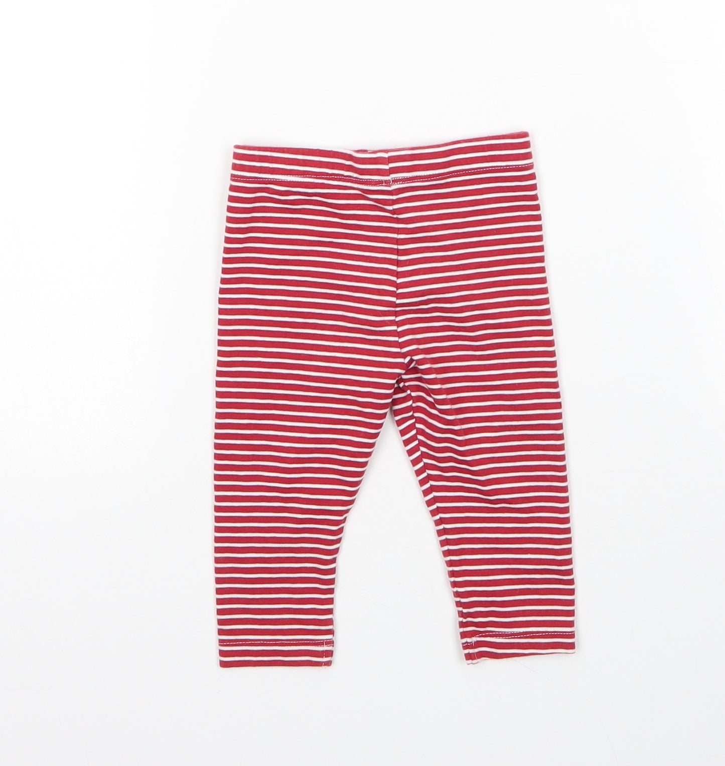 M&S Baby Red Striped Cotton Capri Leggings Size 6-9 Months