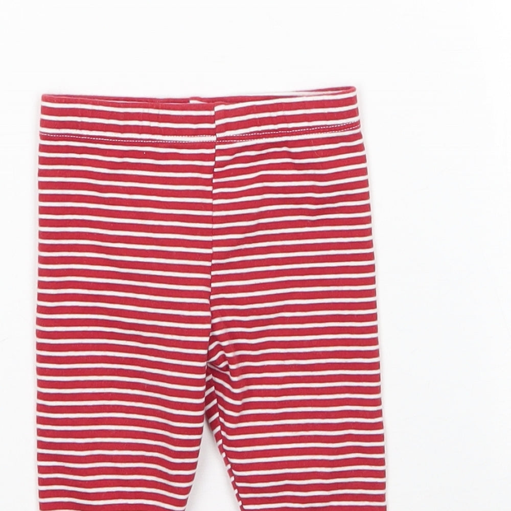 M&S Baby Red Striped Cotton Capri Leggings Size 6-9 Months