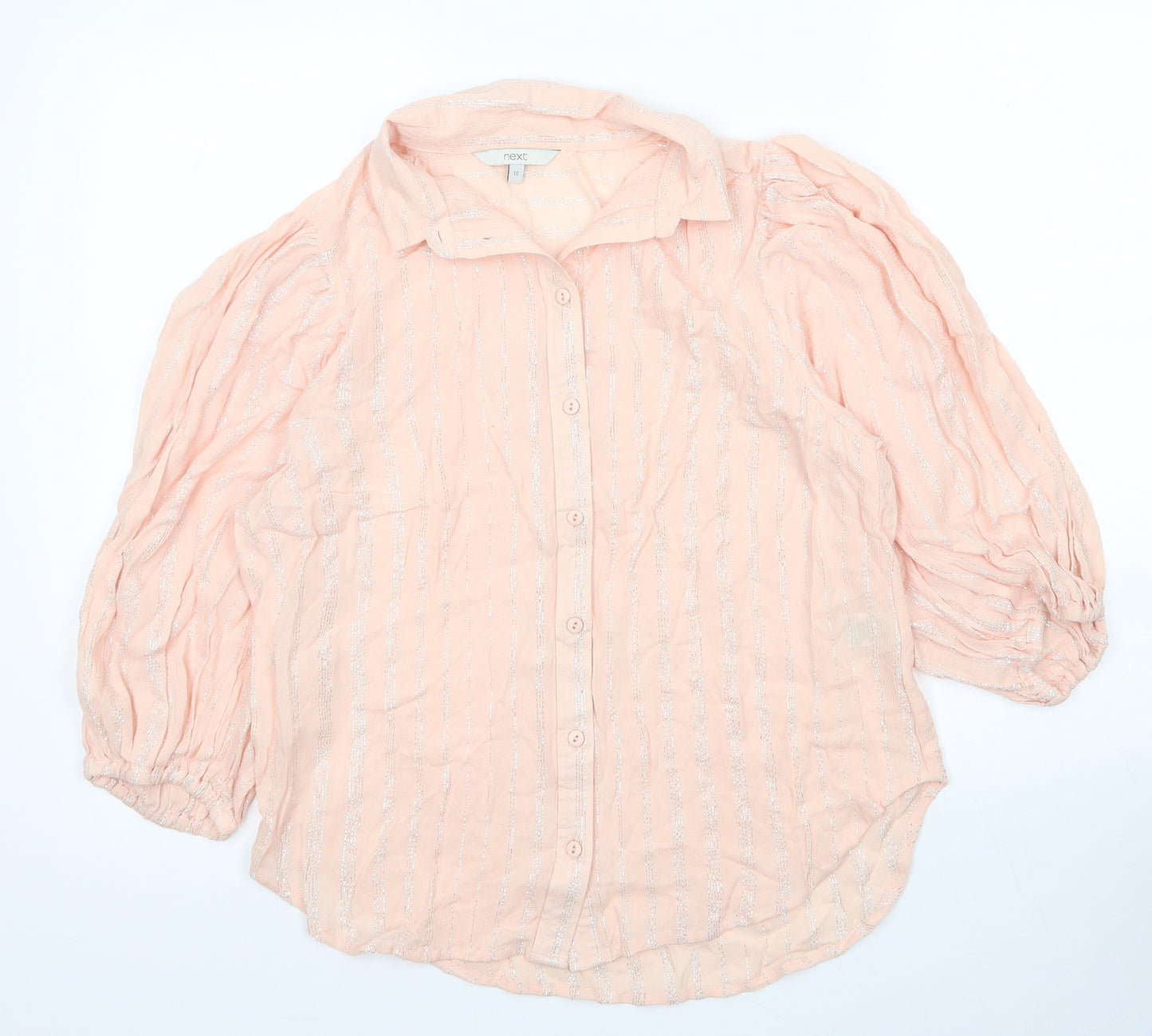 NEXT Womens Pink Striped Viscose Basic Blouse Size 12 Collared