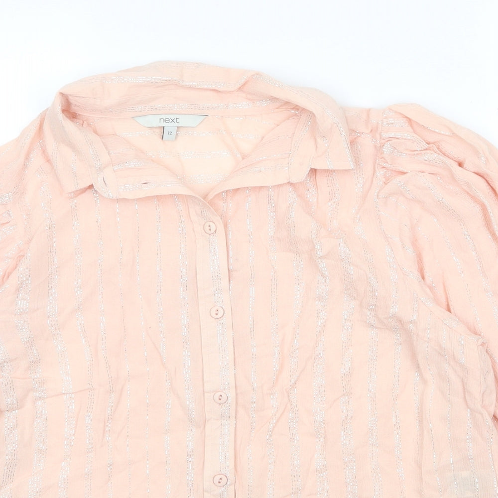 NEXT Womens Pink Striped Viscose Basic Blouse Size 12 Collared