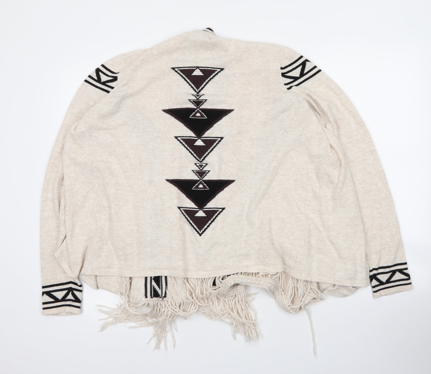 River Island Womens Beige V-Neck Geometric Acrylic Cape Jumper Size M