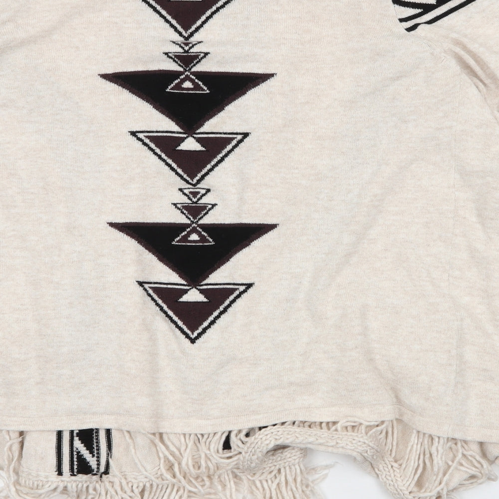 River Island Womens Beige V-Neck Geometric Acrylic Cape Jumper Size M