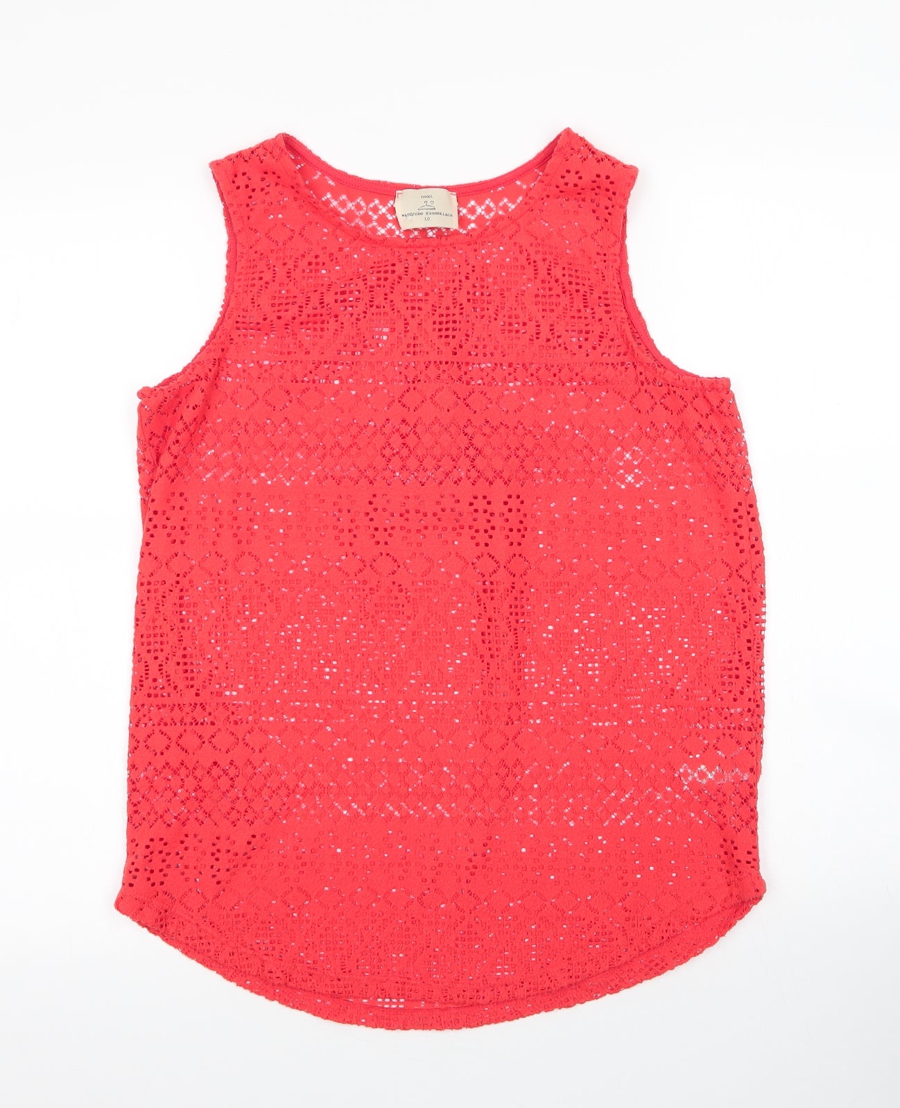 NEXT Womens Red Geometric Cotton Basic Tank Size 10 Round Neck
