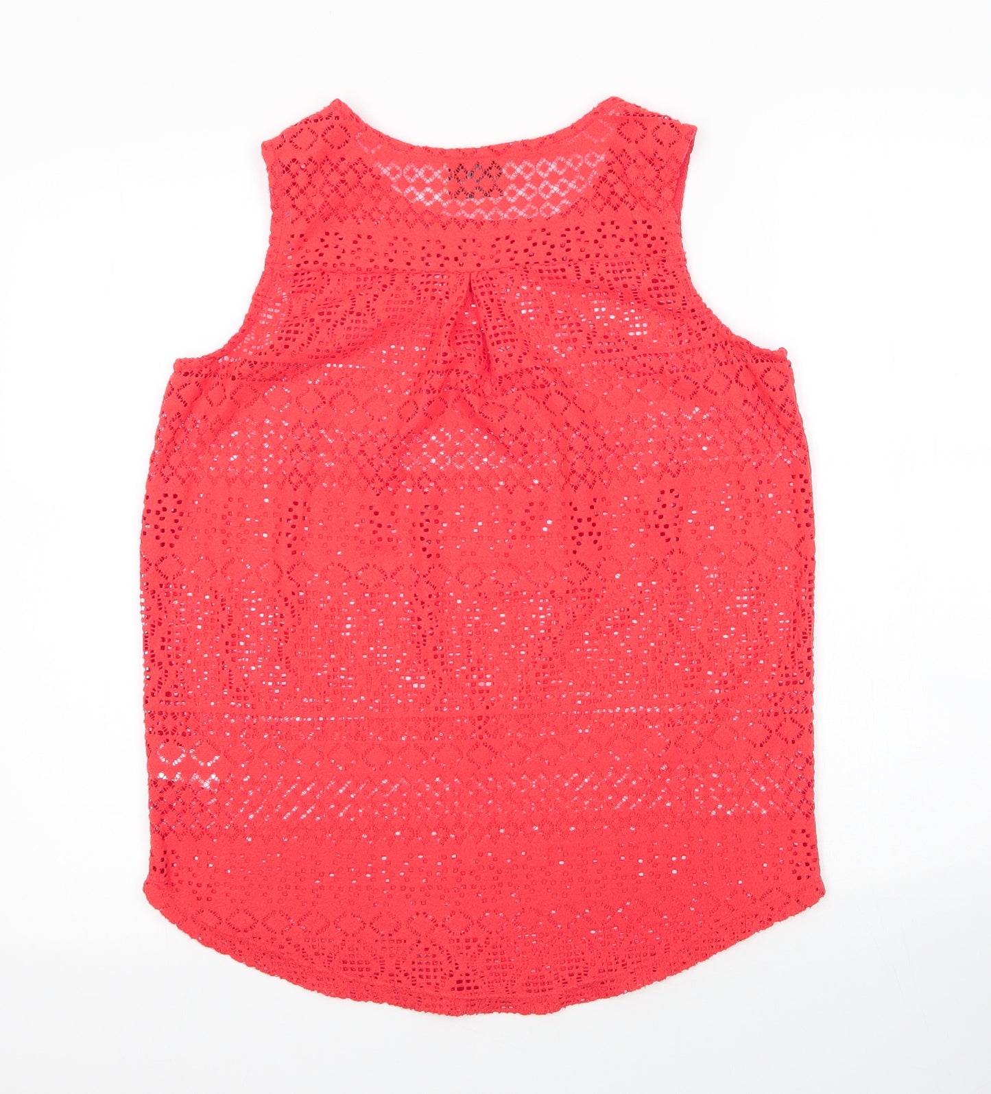 NEXT Womens Red Geometric Cotton Basic Tank Size 10 Round Neck