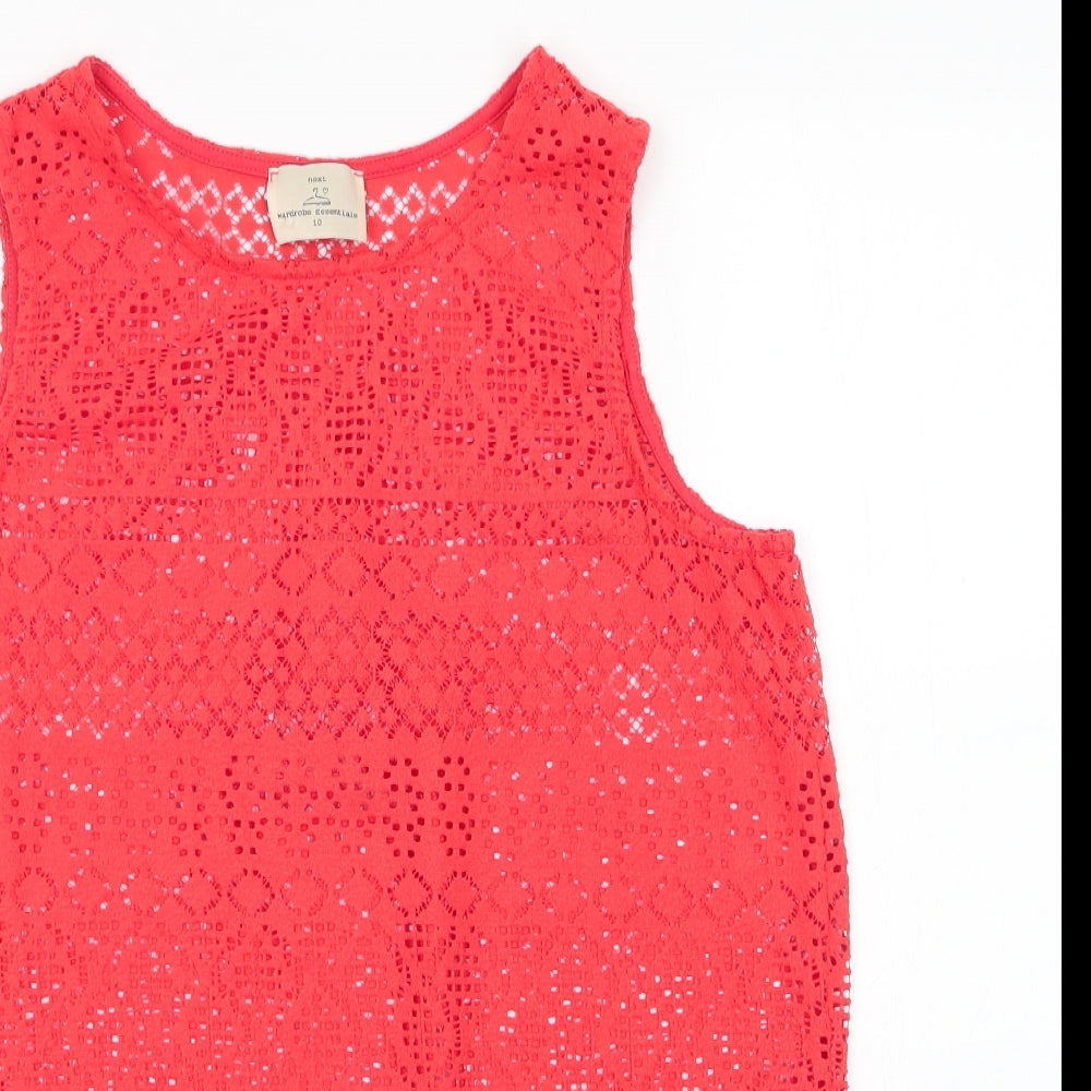 NEXT Womens Red Geometric Cotton Basic Tank Size 10 Round Neck