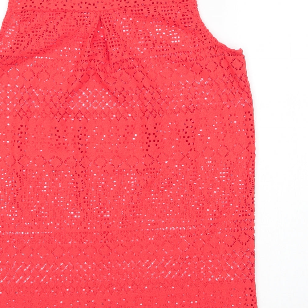 NEXT Womens Red Geometric Cotton Basic Tank Size 10 Round Neck