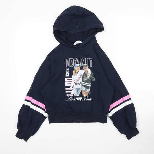 H&M Girls Blue  Cotton Pullover Hoodie Size 9 Years