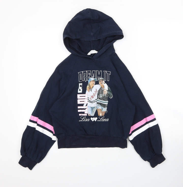 H&M Girls Blue  Cotton Pullover Hoodie Size 9 Years