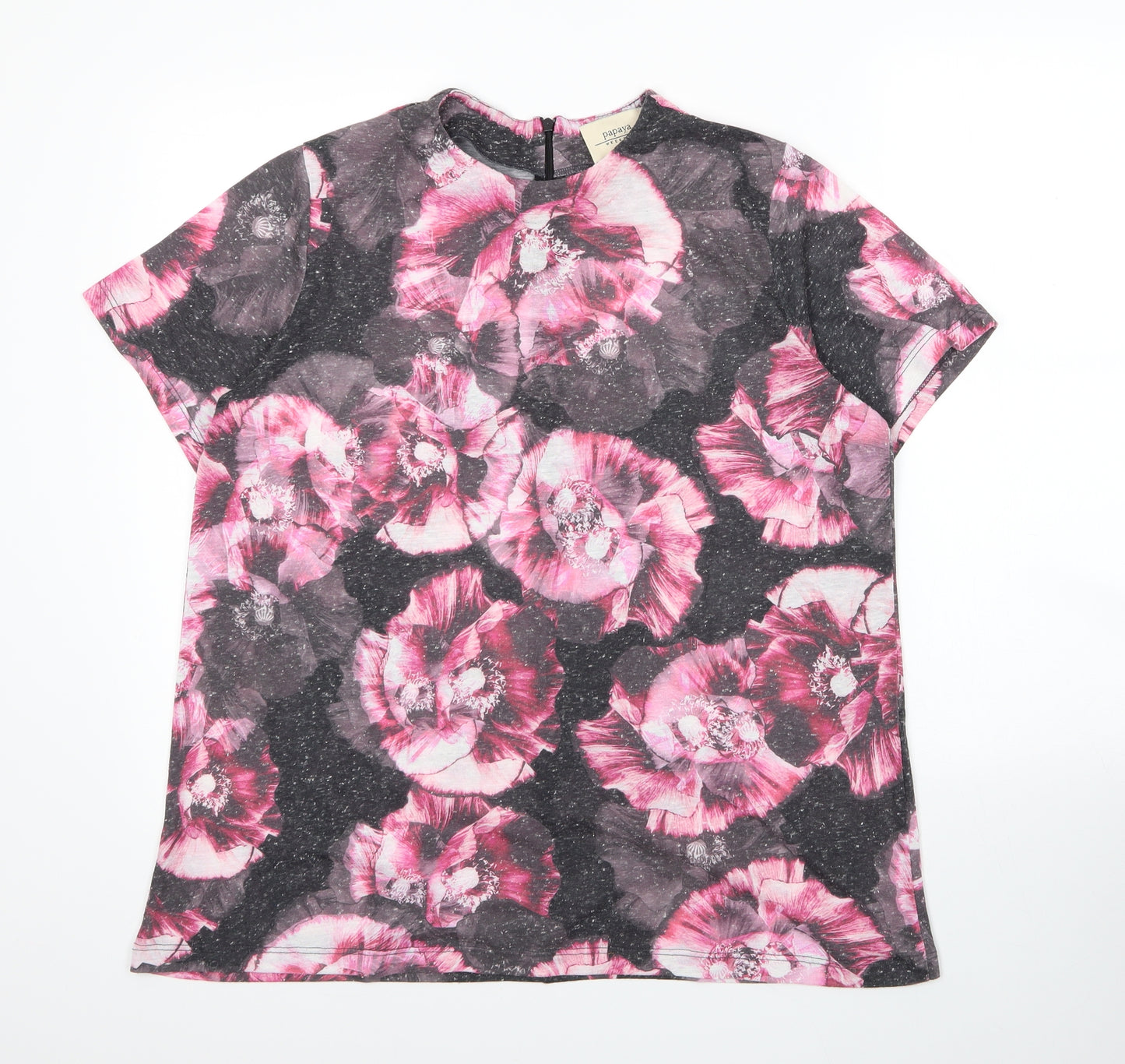 Papaya Womens Pink Floral Cotton Basic Blouse Size 16 Round Neck