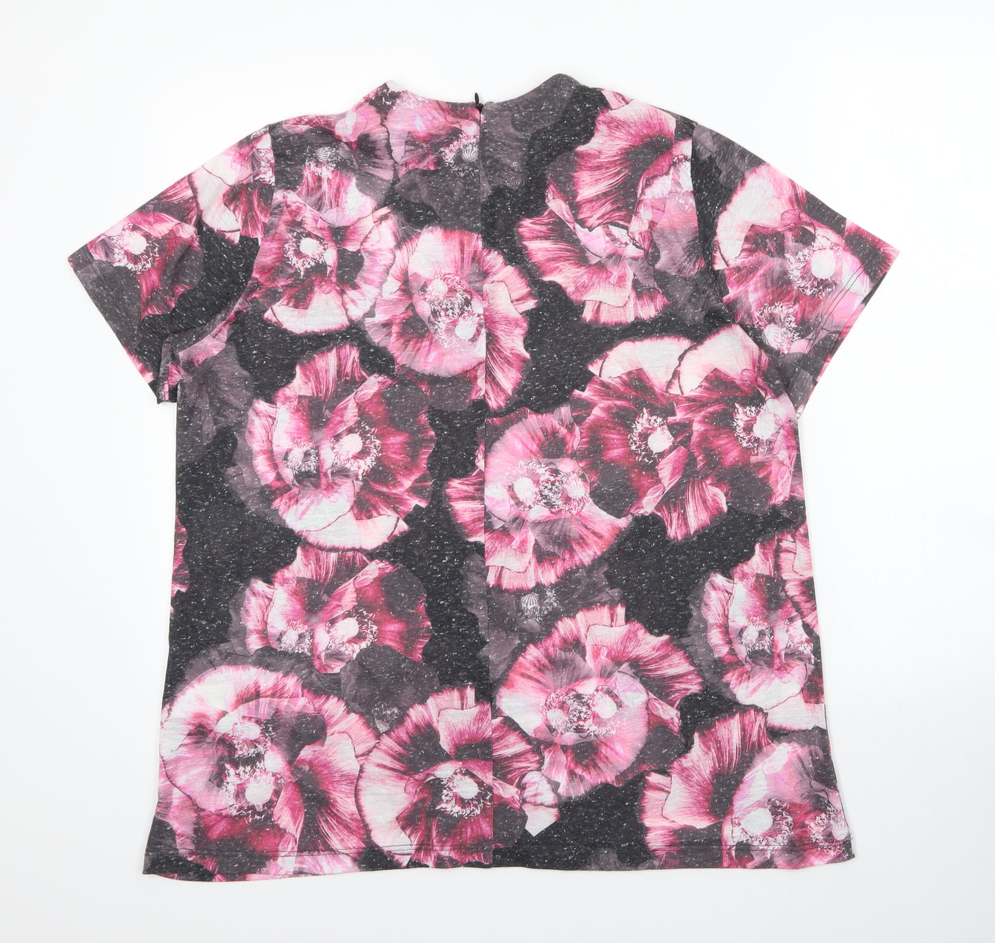 Papaya Womens Pink Floral Cotton Basic Blouse Size 16 Round Neck