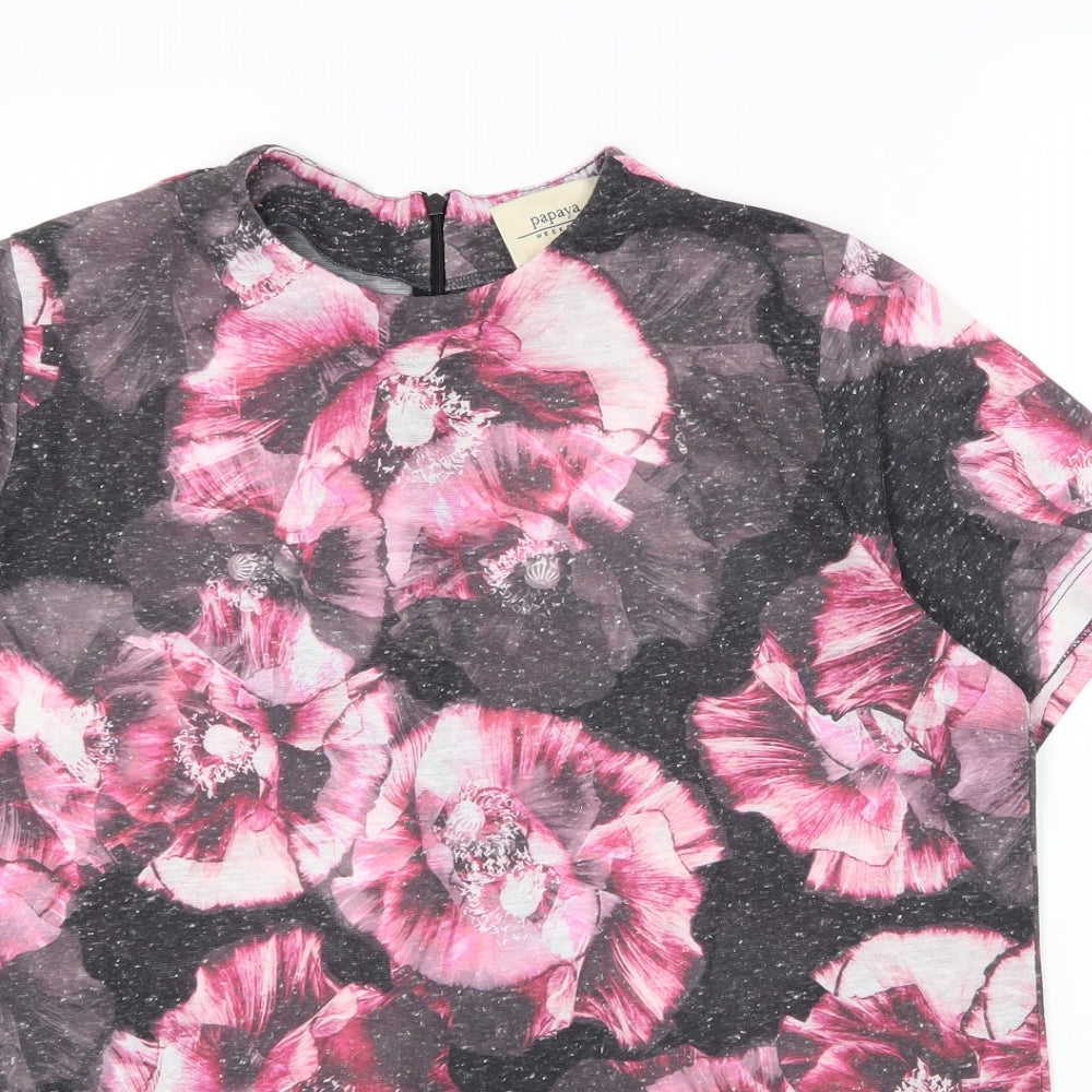 Papaya Womens Pink Floral Cotton Basic Blouse Size 16 Round Neck