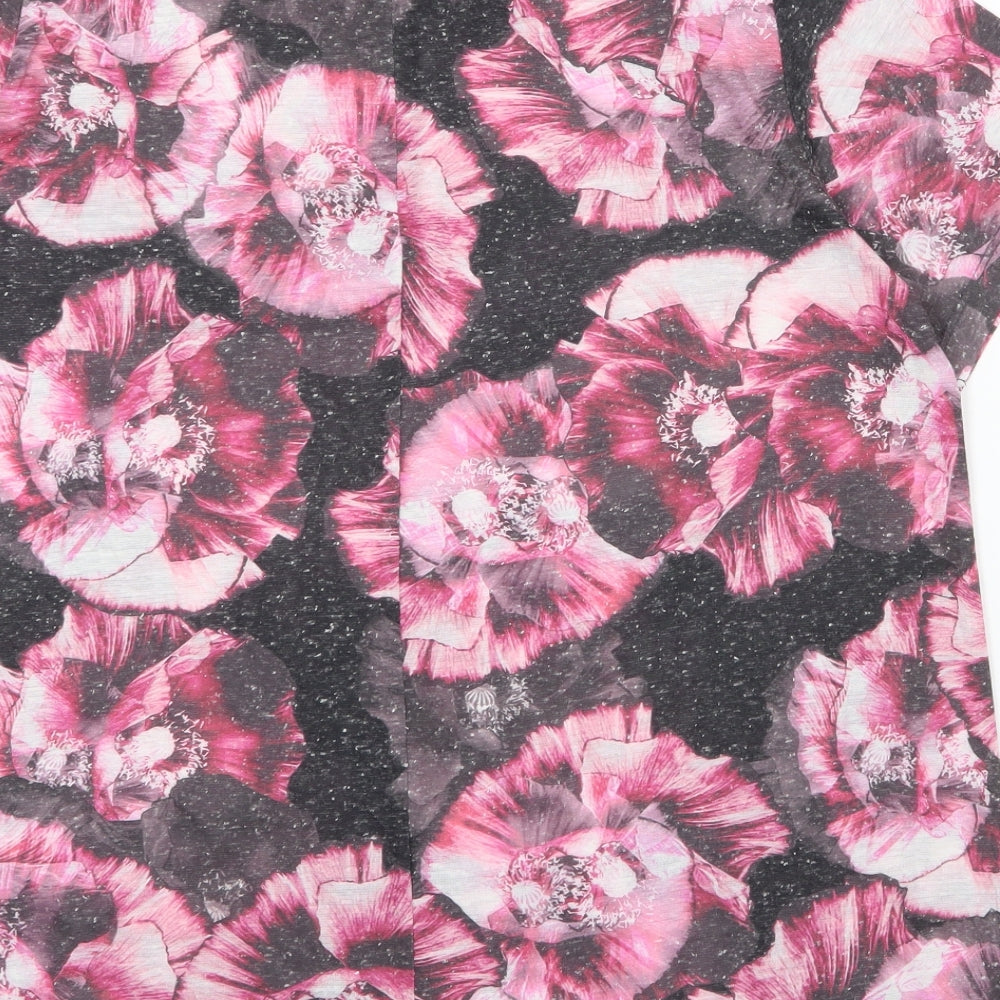 Papaya Womens Pink Floral Cotton Basic Blouse Size 16 Round Neck
