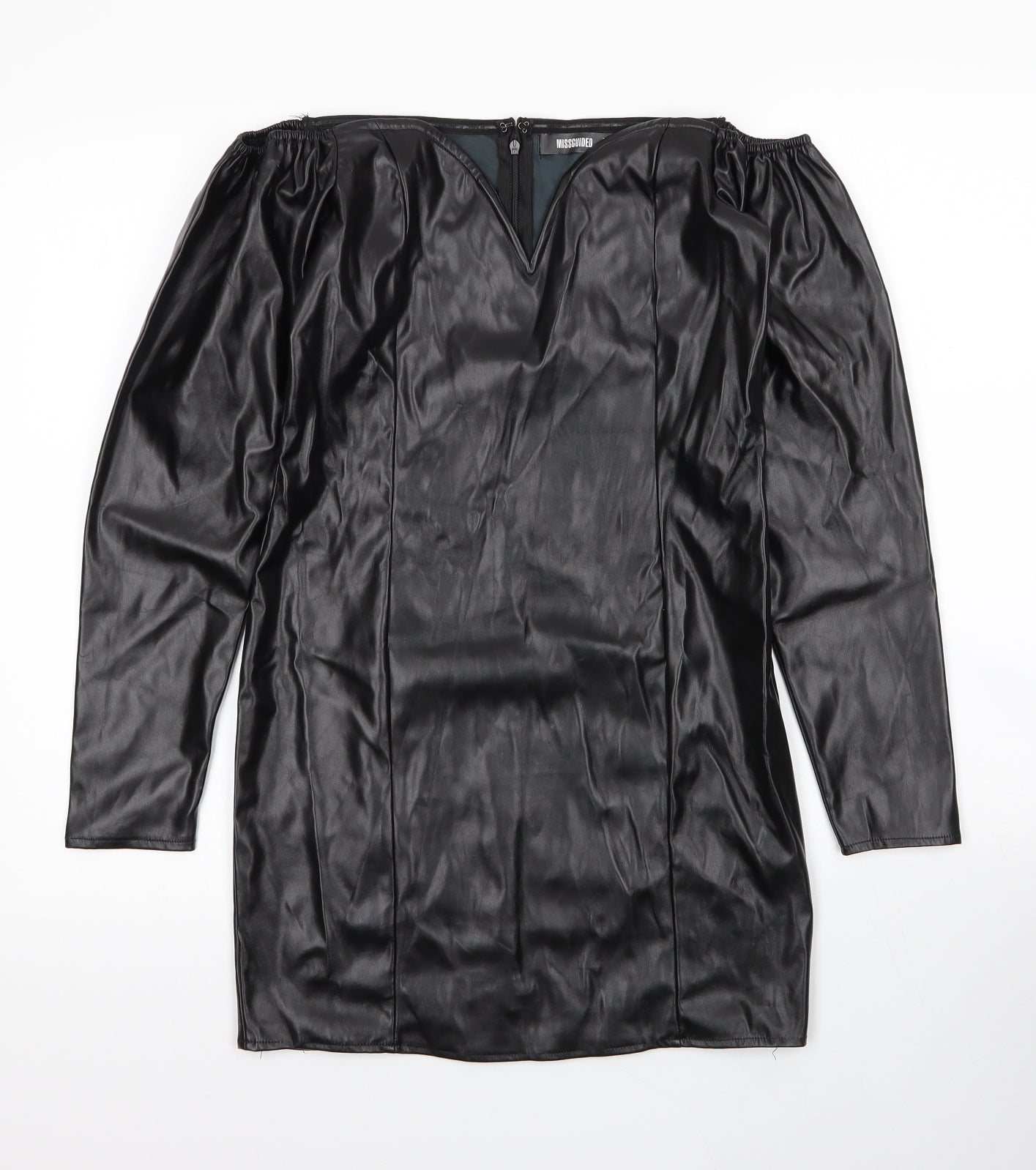 Missguided Womens Black  Polyurethane Sheath  Size 12  Sweetheart Zip