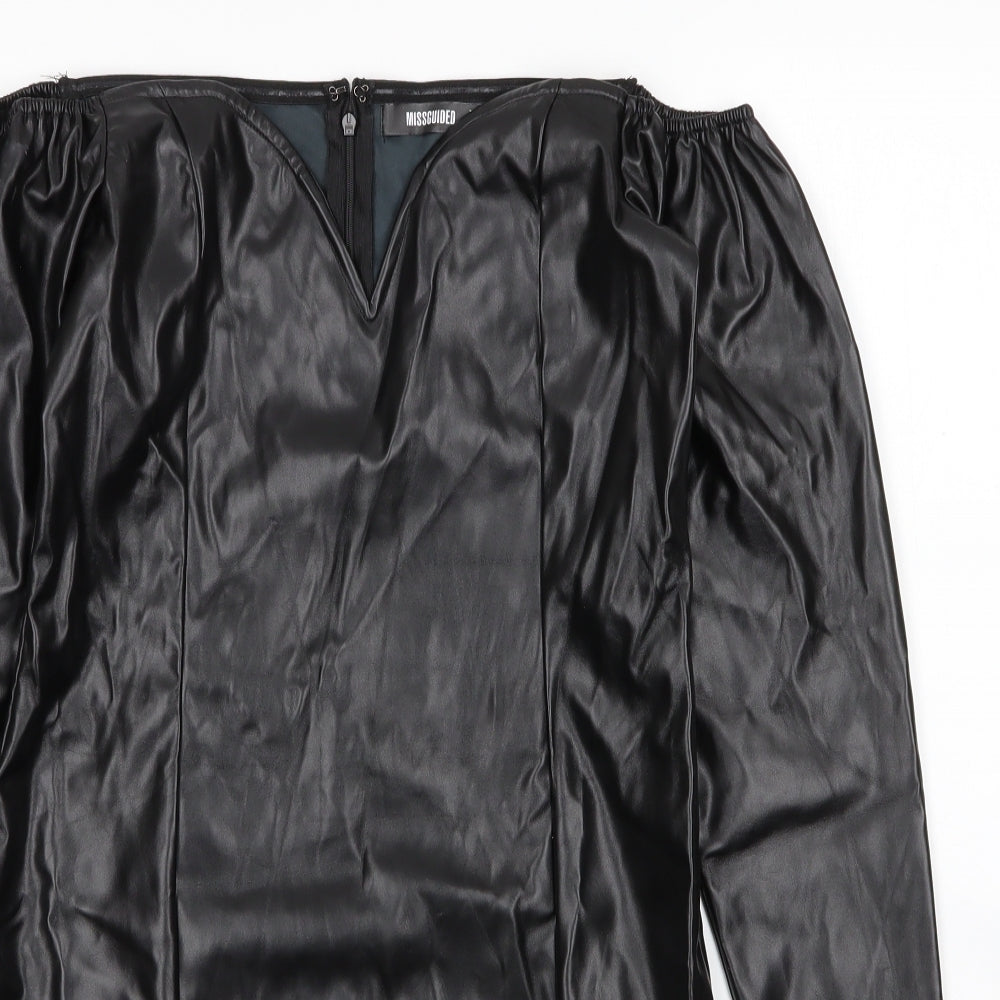Missguided Womens Black  Polyurethane Sheath  Size 12  Sweetheart Zip