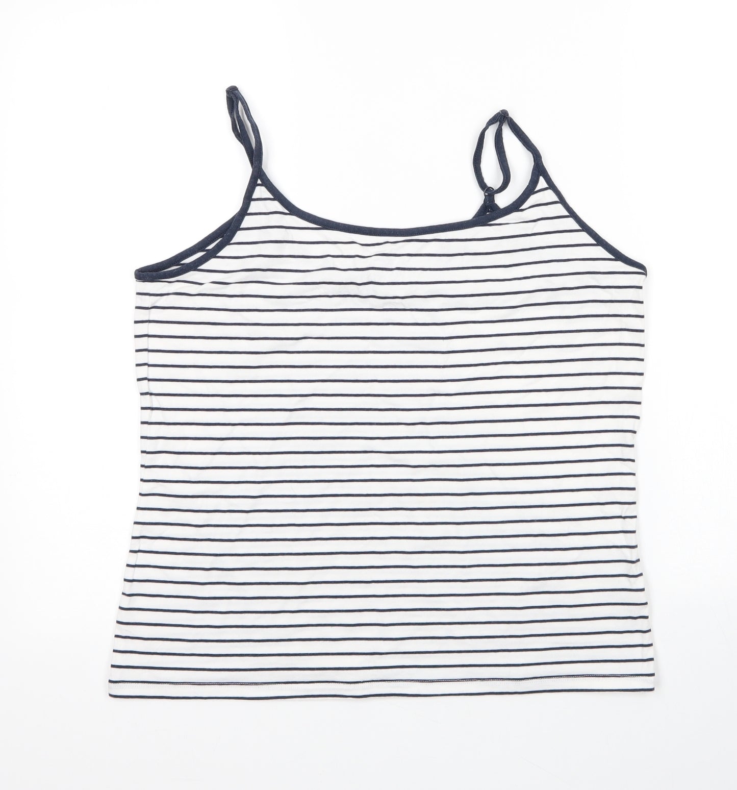 M&S Womens White Striped Cotton Camisole Blouse Size 14 Round Neck
