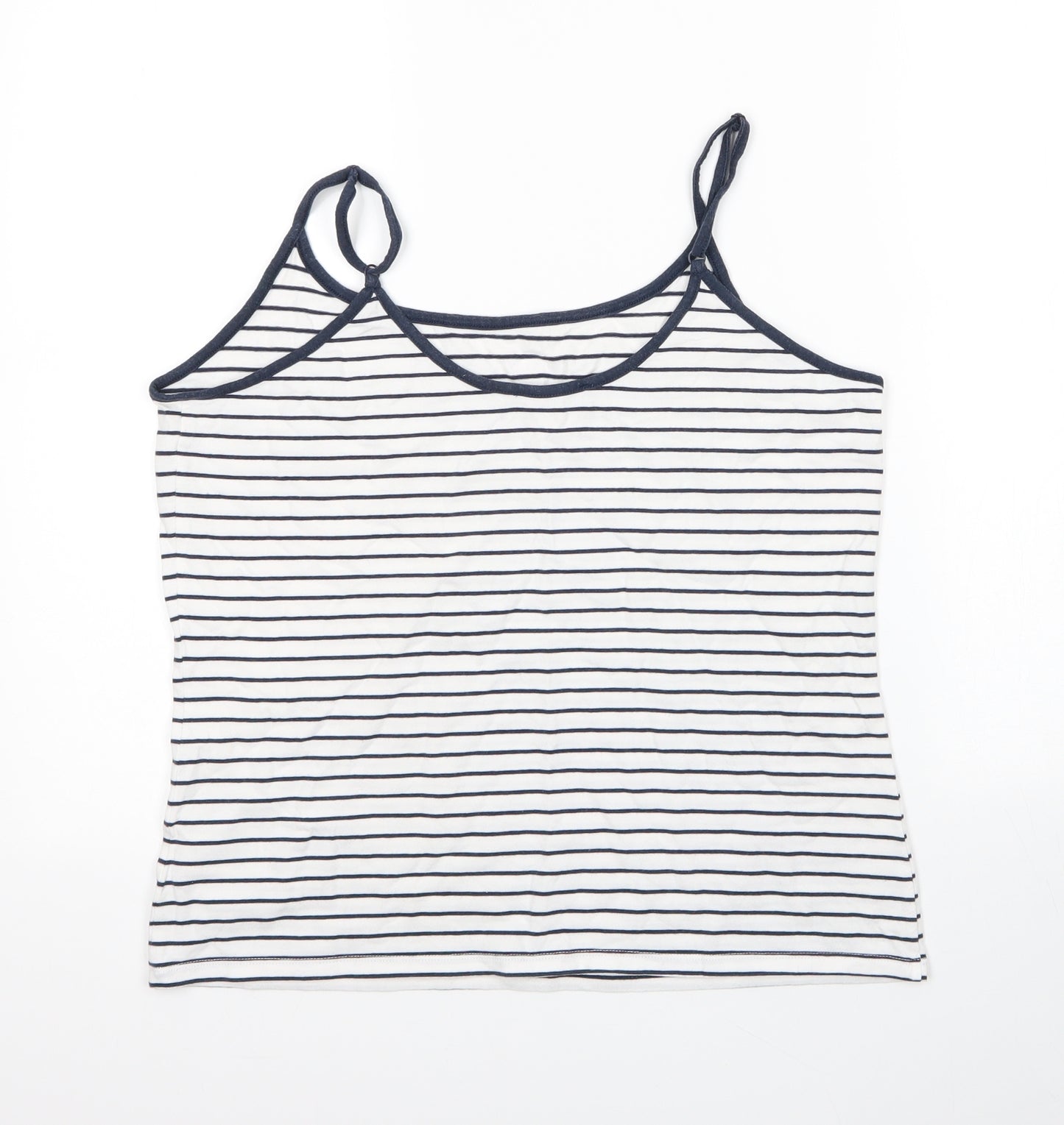 M&S Womens White Striped Cotton Camisole Blouse Size 14 Round Neck