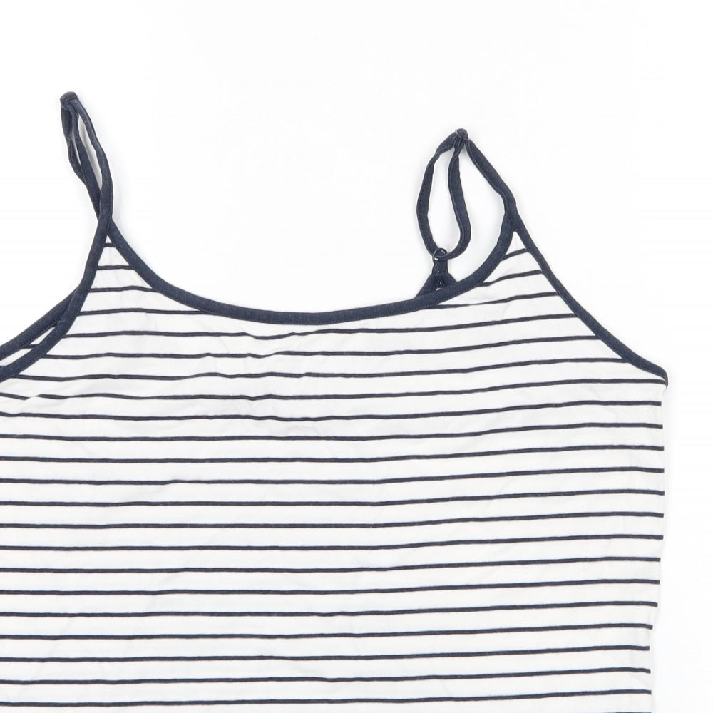 M&S Womens White Striped Cotton Camisole Blouse Size 14 Round Neck