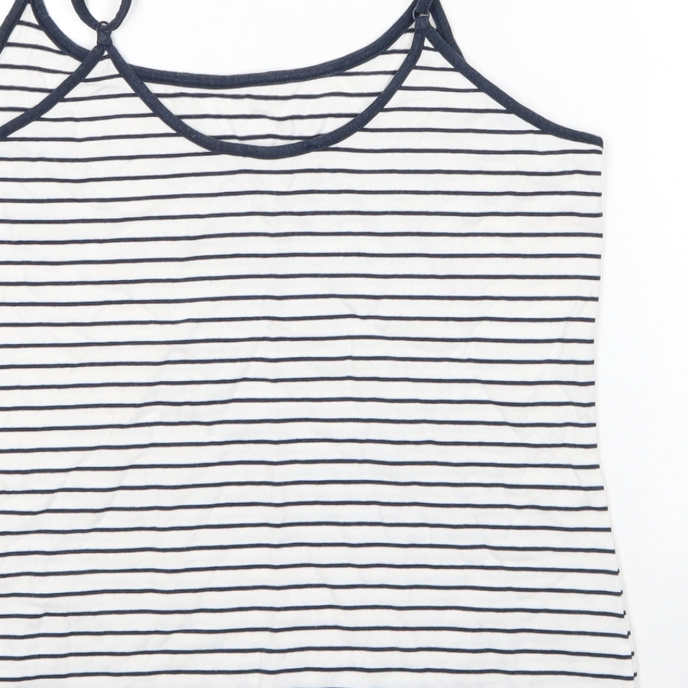M&S Womens White Striped Cotton Camisole Blouse Size 14 Round Neck
