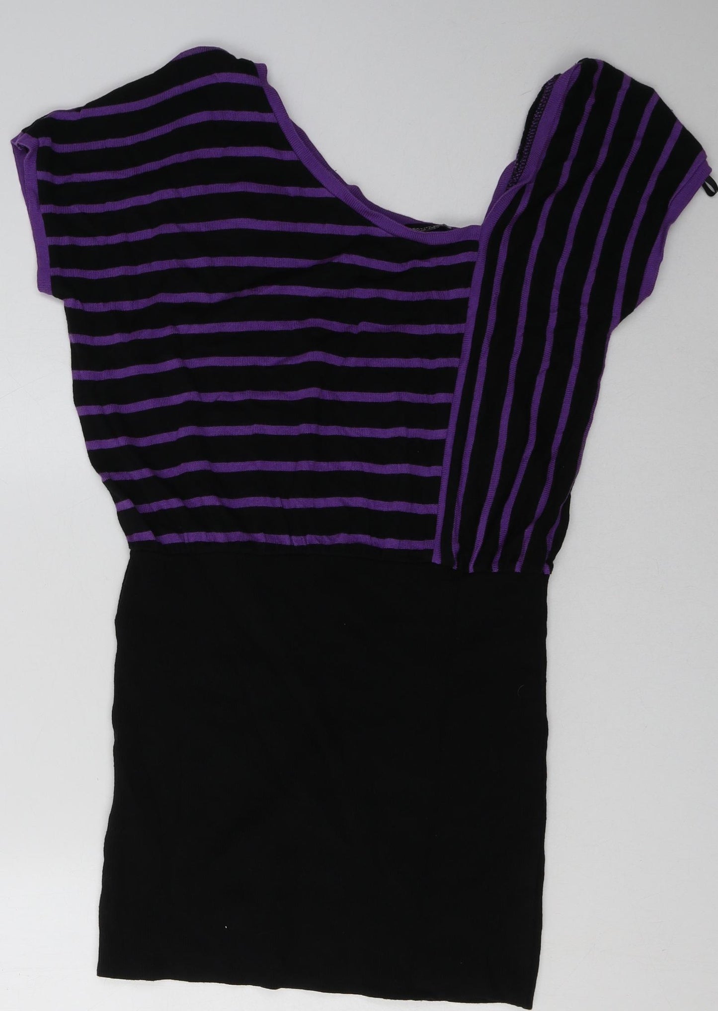 Dorothy Perkins Womens Purple Striped Cotton A-Line  Size 16  Scoop Neck Pullover