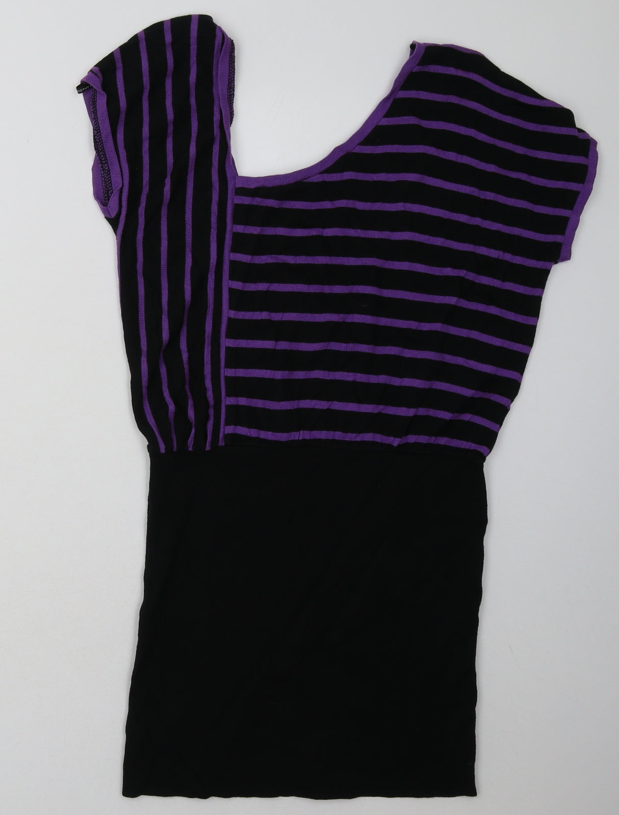Dorothy Perkins Womens Purple Striped Cotton A-Line  Size 16  Scoop Neck Pullover