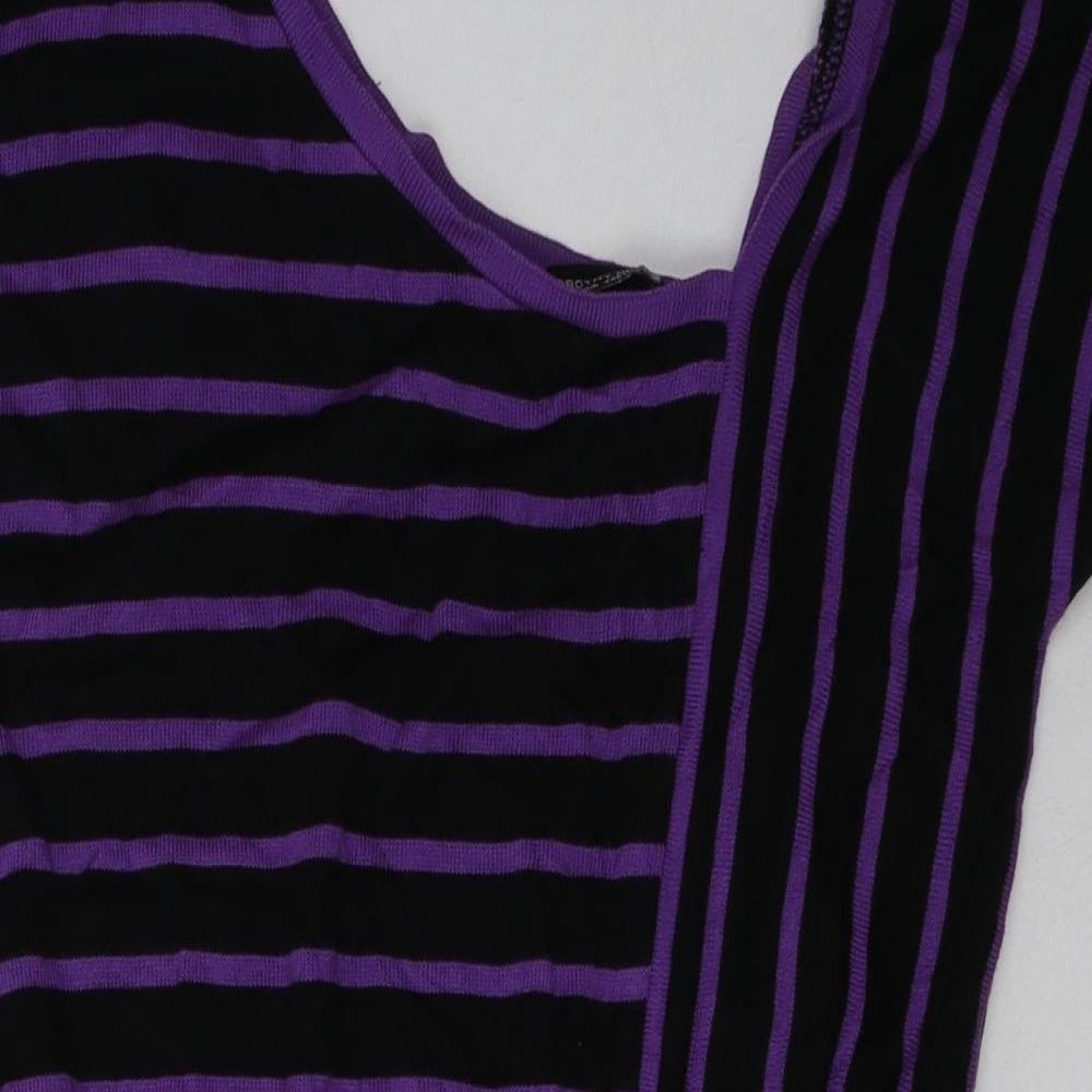 Dorothy Perkins Womens Purple Striped Cotton A-Line  Size 16  Scoop Neck Pullover