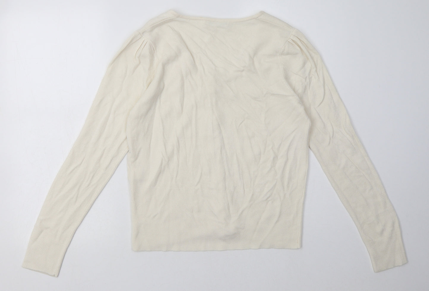 Marks and Spencer Womens White Crew Neck  Acrylic Cardigan Jumper Size 14