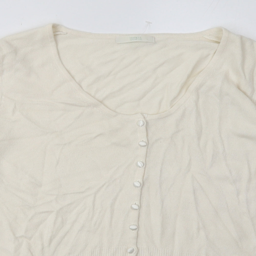 Marks and Spencer Womens White Crew Neck  Acrylic Cardigan Jumper Size 14
