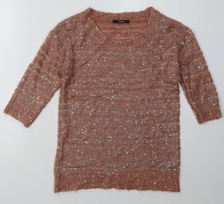 George Womens Pink Acrylic Pullover Sweatshirt Size 8 Pullover - Sequin Detail