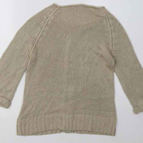 Preworn Womens Brown Crew Neck  Acrylic Cardigan Jumper Size S