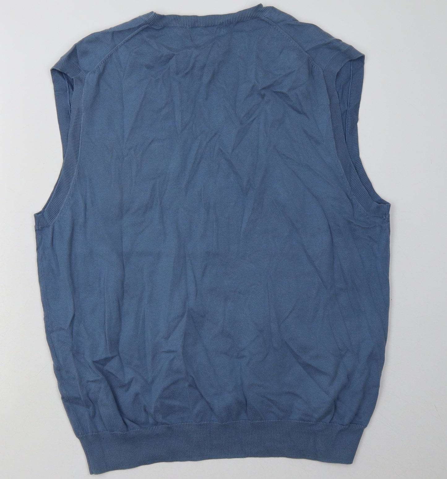 Lyle & Scott Mens Blue V-Neck  Cotton Cardigan Jumper Size L