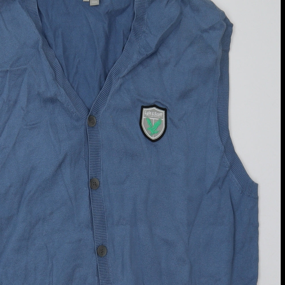 Lyle & Scott Mens Blue V-Neck  Cotton Cardigan Jumper Size L