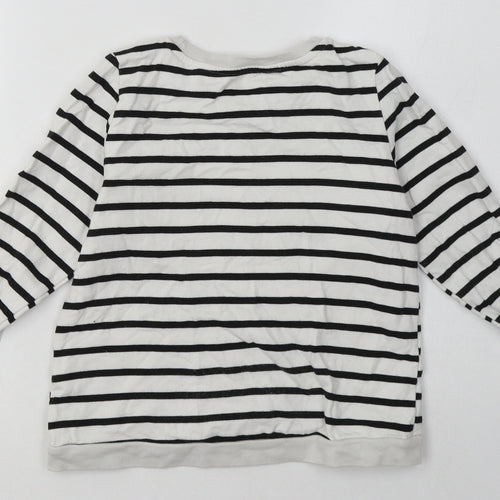 H&M Girls White Striped Cotton Pullover Sweatshirt Size 6-7 Years  Pullover - Sequin Detail, minnie mouse