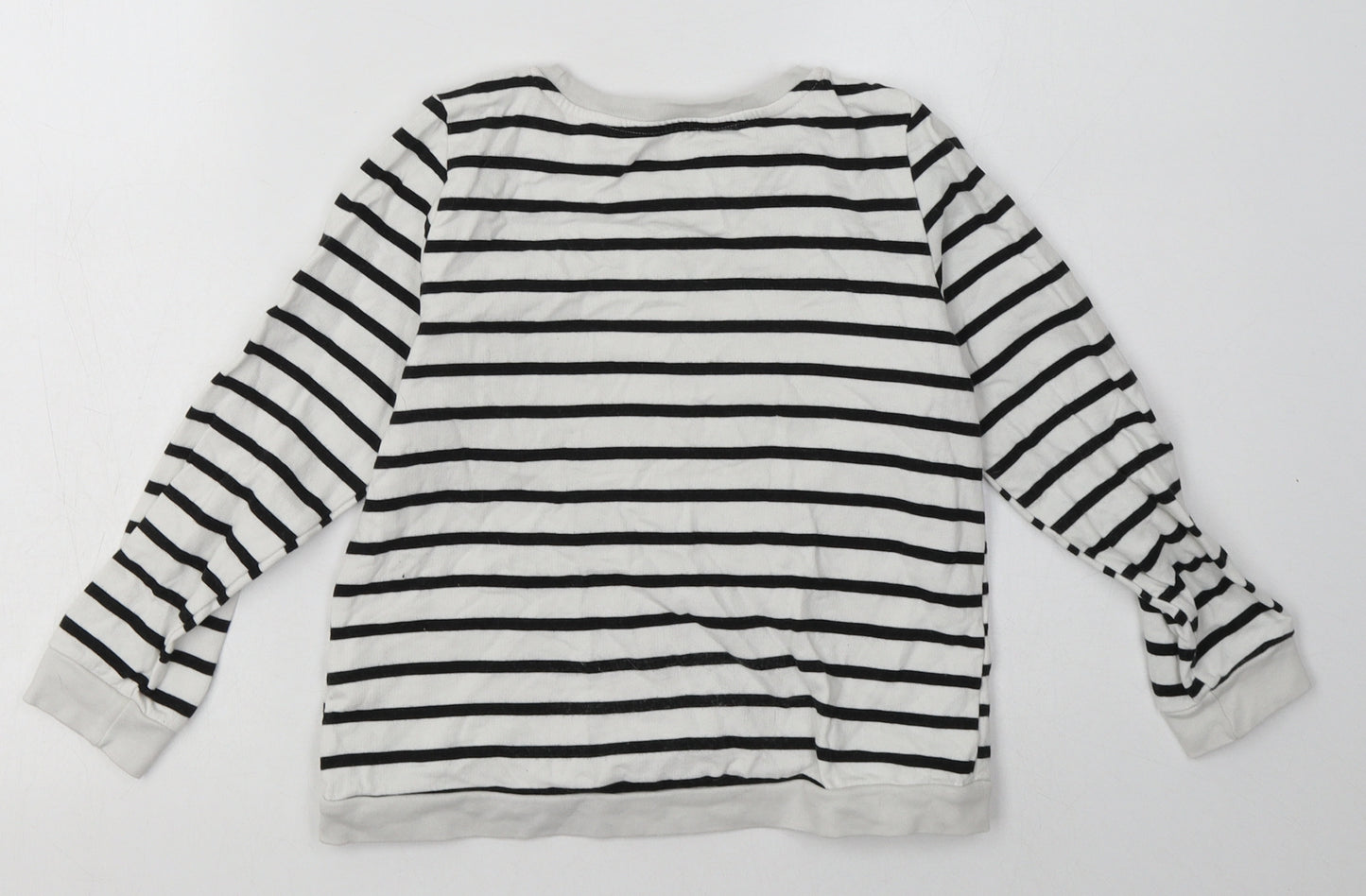 H&M Girls White Striped Cotton Pullover Sweatshirt Size 6-7 Years  Pullover - Sequin Detail, minnie mouse