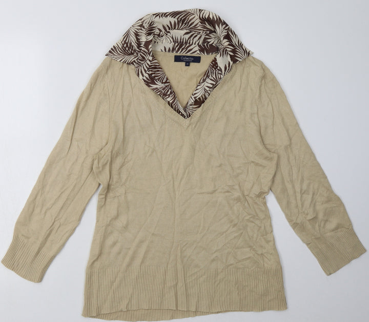 Debenhams Womens Brown Geometric Acrylic Pullover Sweatshirt Size 14 Button