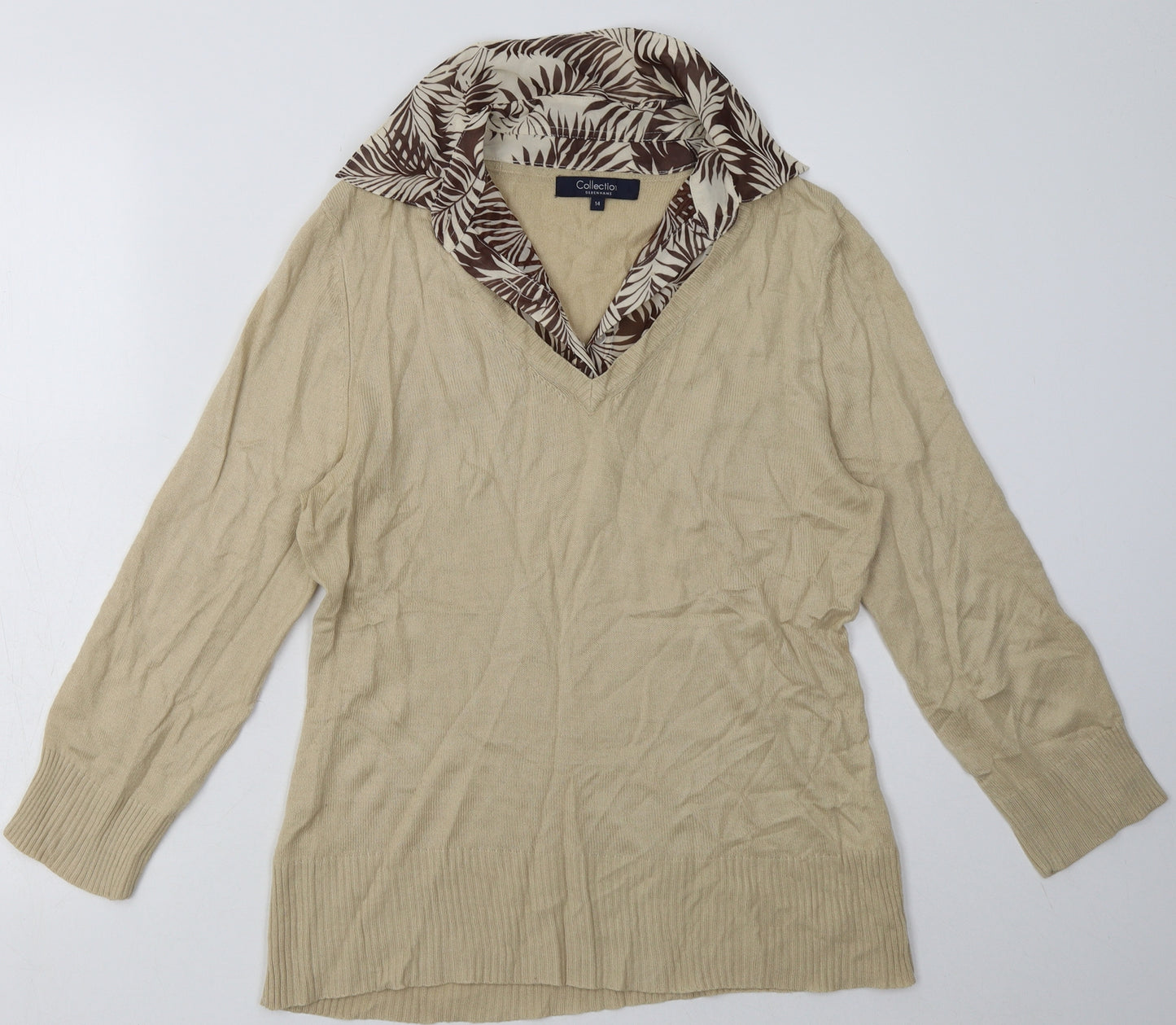 Debenhams Womens Brown Geometric Acrylic Pullover Sweatshirt Size 14  Button