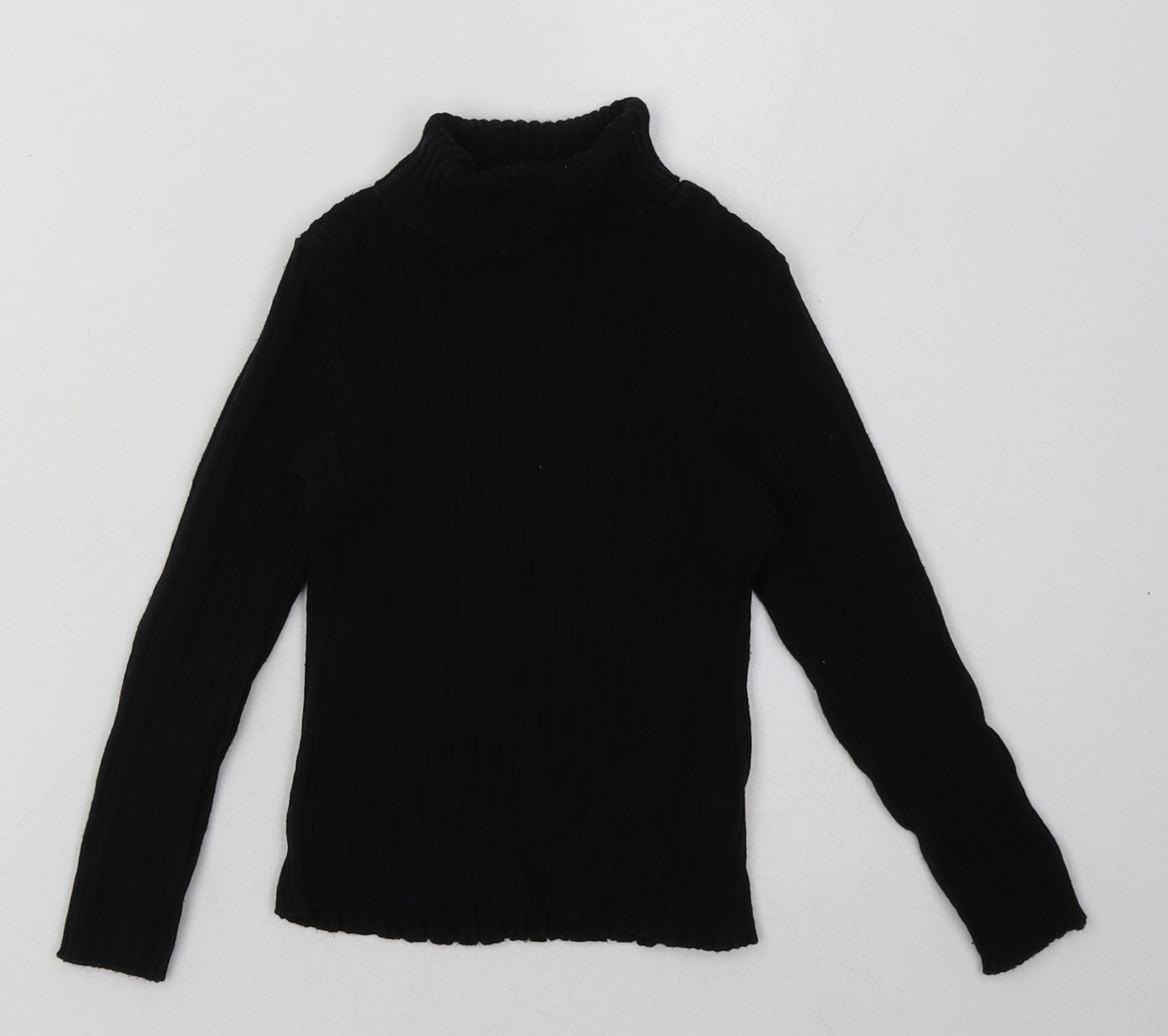 Nutmeg Girls Black  Cotton Basic Casual Size 5-6 Years Roll Neck Pullover